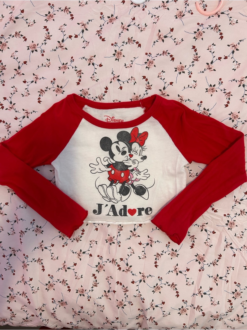 Disney Girls Red & White Minnie and Mickey J'Adore Raglan Long Sleeve Tee